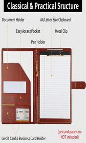 Professional Padfolio With Clipboard, Faux Leather Portfolio Folder Binder, Legal Pad Holder For A4 Letter Size Notepad, Resume, Writing Pad, Ideal Organizer For Business Office Conference, Black