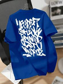 Graffiti Letters T-Shirt Unisex Men's Women's Blouse 100% Cotton Premium Top Street Wear New Release Immediate Shipping Various Colors!! Plus Size - 藍色 - 查看 1