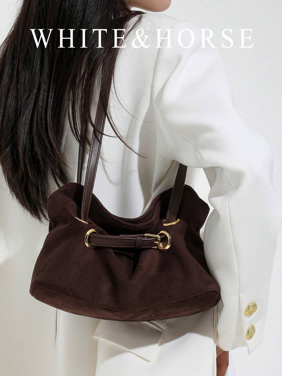 Bolso de ante para debajo del brazo para mujeres, nueva bolsa de mano estilo retro americano de otoño/invierno, bolso de hombro y bolso minimalista para chicas