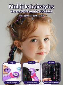 Electric Hair Braider Toy For Kids, DIY Automatic Braiding Machine Playset For Girls, 2-Strand Braid Maker, Decorative Rhinestone Accessory, Creative Braiding Toy, Easy To Use Pretend Play Toy, Gift For Girls - Multicolor - View 3