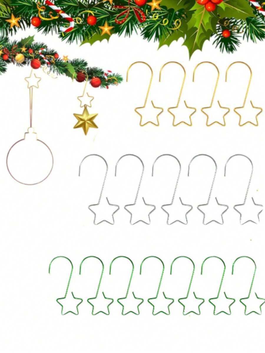 Conjunto de 20 Ganchos de Metal para Enfeites de Natal, Decoração de Casa e Festas: Ganchos em Formato de Estrela, Âncoras para Pendurar Enfeites Pequenos, Bolas e Lâmpadas em Meias de Natal. Ideal para Decoração de Natal em Ambientes Internos e Externos, Decoração de Inverno e Presentes de Natal. - Multicolorido - Ver 1