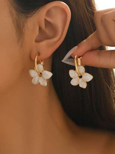 1 Pair Versatile Colorful Enamel Flower Pendant Earrings, Suitable For Women, Commute, Party, Gift For Friends