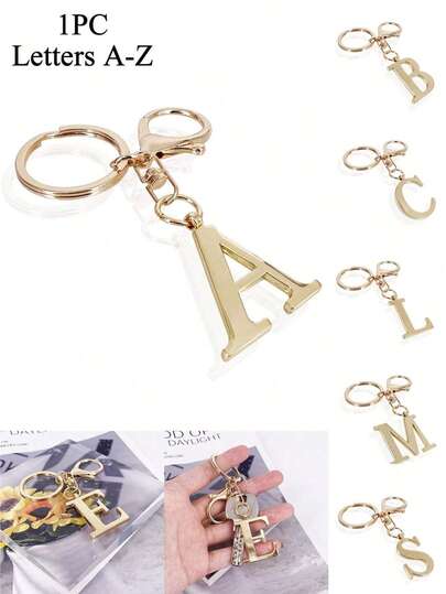 1pc Advanced And Elegant Gold Letter Keychain, Letter A-Z Three-Dimensional Pendant,Stylish Alloy Key Chain Ring, Bag Backpack Charm Car Key Holder, Perfect Accessories For Women's Daily Use, Great Couples Gift, Classic And Simple Keychain, Decoration, Bag Accessories, Suitable For Giving To Friends, Family, Couples, Girlfriends, Important Gifts, Holiday Souvenirs ﻿