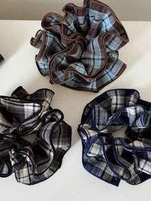 1pc Four-Layer Lock-Edge Checked Pleated Big Hairband For Girls - Versatile And Fashionable Hair Accessory ,Ponytail Holders ,Hair Elastics ,Hair Rubber Bands ,Scrunchies ,Hair Rope ,Elastic Hair Tie ,Makeup