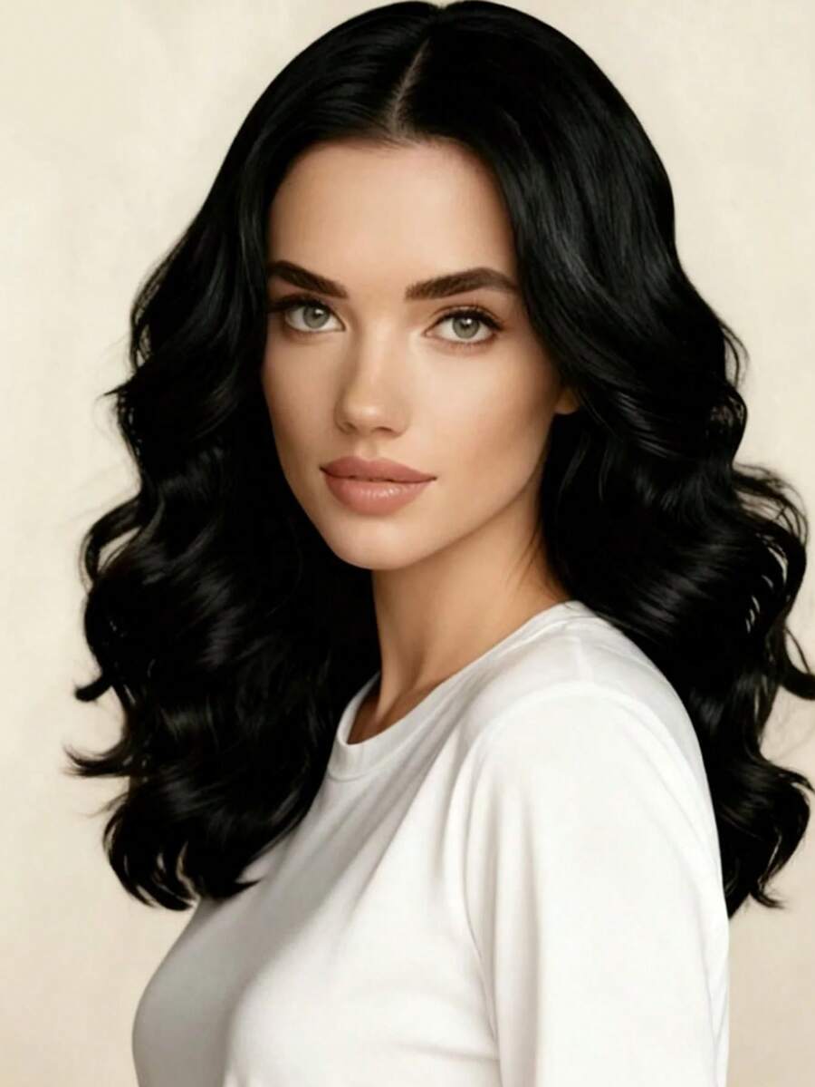 Women's Black Wavy Curly Heat-Resistant Synthetic Wig, Fashionable, Elegant, Versatile For Daily Wear, Parties, Cosplay - Multicolor - View 1