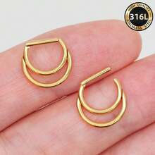 1pc 316L Stainless Steel D-Shape Double Layer Nose Septum Clicker - Suitable For Nose Ring, Cartilage, Ear Helix, Hinged Segment, Seamless Daith Conch Piercing Jewelry, 16G - 1pc - View 3