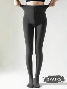 1/2 Pairs Women Gray Fleece Tights, Elastic Slim Fit Soft Brushed Stirrup Tights For Spring & Autumn, Cozy - Grey - View 13