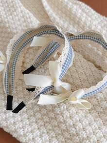 1件条纹蓝色可爱女孩蕾丝发箍 - 多功能独特小蝴蝶发饰，可用于化妆、发箍、女士头饰 - 彩色 - 查看 2