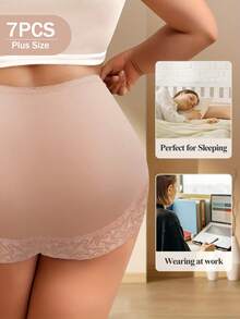 QUASTI 4pcs Plus Size High Waist Lace Trim Panty Set - Multicolor - View 6