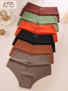 Aofeiqike 6pcs High Waist Plus Size Women's Seamless Bikini Briefs, Comfortable Breathable Silky Panties, Suitable For Pregnant Women, Sexy Pastoral Sweet Casual Style