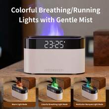 150ml Colorful Flame Humidifier With Smart Clock LED Display, USB Essential Oil Aroma Diffuser With Auto Shut-Off & Timer & Remote Control, Time Display Alarm Clock Setting Air Humidifier Diffuser,Aroma Diffuser For Home,Bedroom