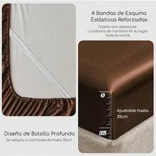 MR&Juego de Sábanas de Satén 4pzas, Sabanas Matrimonio Satín Sedosas Lujosas Suaves, con Sábana de Cajón Ajustable Bolsillo Profundo para Colchones Matrimoniales (Matrimonial, Negro) SMHT - Marrón - Ver 6