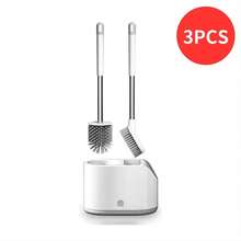 Kit 3 Piezas: Cepillo-Escobilla para Baño 2 en 1 + Soporte | Perfecto para Limpieza del Retrete y Mantenimiento del Baño - Blanco y Negro - Ver 1