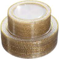 50/25/14/7/1pcs Transparent Hammered Double Gold Rim Plates, Transparent Bottom With Gold Rim, Elegant Dessert Plates, Pasta Plates, Pizza Plates, Cake Plates, Salad Plates, 7.5 Inch/10.25 Inch Sizes, Reusable And Easy To Clean, Suitable For Outdoor, Party, Birthday, Wedding And Holiday Gatherings