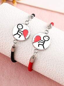 2pcs Glow-In-The-Dark Couple Bracelets, Handmade Braided Sun & Moon Design Bracelets, Lovers' Time Gemstone Braided Bracelet, Suitable As Birthday, Holiday, Valentine's Day Gift For Girlfriend, Boyfriend, Friends - Multicolor - View 5