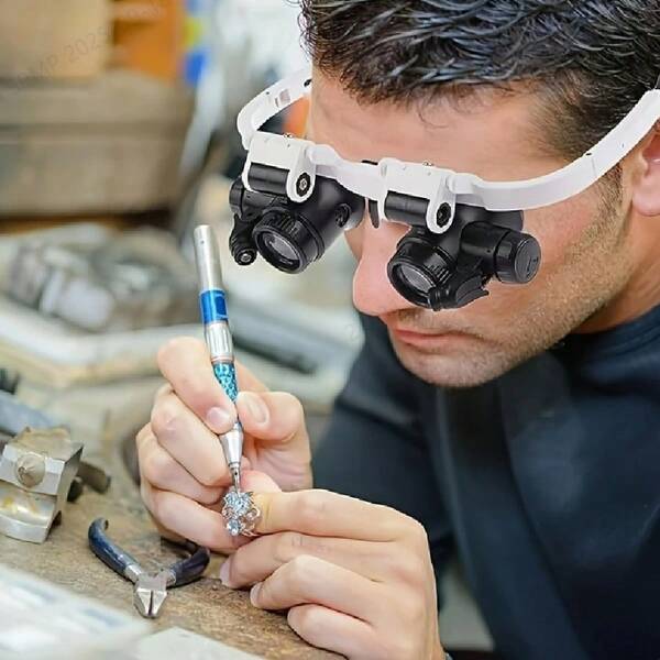 2pcs LED Lighted Headband Magnifier - 2 Detachable Lenses (8X-15X-23X) - For Reading, Jewelry Making And Precision Work