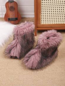 1 Pair Girls Comfortable Warm Cute Furry Mid-Calf Boots, Suitable For Winter - 粉色 - 查看 3