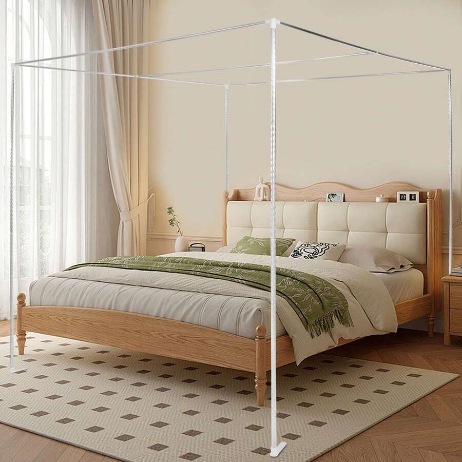 Bed Frame, 6.56*6.56*6.56 Ft/4.92*6.56*6.56 Ft Mosquito Net Frame, Full Size Stainless Steel Square Bed Mosquito Grid Beam, Not Wobbly, Suitable For Beds Ranging From 1.5 Meters To 2 Meters - 銀色 - 查看 1