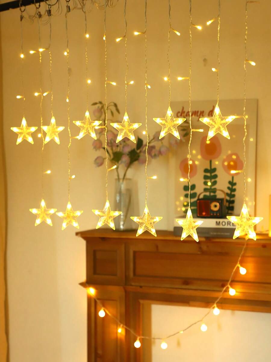 1 Stück 3,5m 108 LED Sternenlichterkette, batteriebetrieben, Funkellichter, Innenfensterbank Deko Sternenfee-Lichterkette, Schlafzimmer Wanddeko Sternenlicht, Weihnachts-Heimdekoration Sternenlicht, Mädchenzimmer Deko Licht, Winterdekoration, Geburtstagsdekor, Hochzeitsparty Zubehör, Außengarten, Feiertags-Deko Sternenlichterkette - Gelb - Übersicht 1