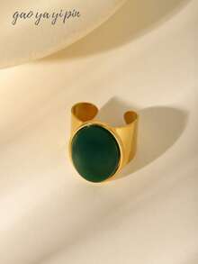 18K Gold Stainless Steel Natural Cat's Eye Stone Women's Ring, Available In Tiger Eye, Emerald, Rose Quartz And More Colors, Unisex Couple Design, Suitable For Daily Wear And Gifting