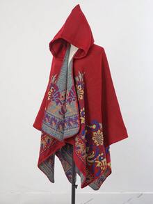 1pc Women's Fashionable Jacquard Hooded Poncho Shawl, Suitable For Daily Wear