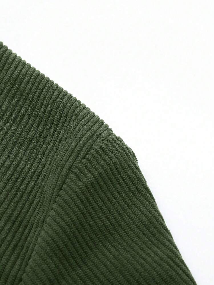 Men's Corduroy Collar Long Sleeve Polo Shirt, Casual Loose Fit Solid Color Pullover Top, For Spring & Autumn, Winter - Green - View 4