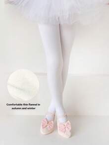 1pc Kids Solid Color Warm Fleece Leggings, Comfortable For Dance, Autumn/Winter - Apricot - View 2