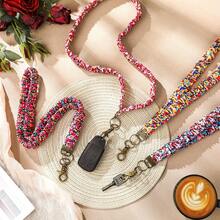 1pc Fashionable Multi-Color Pleated Elastic Lanyard, With Multipurpose ID And Phone Holder, Elegant Necklace-Style Strap, Suitable For Teachers, Nurses, Doctors And Friends - Stretchy Work Badge Holder, Daily Accessory, Boho Style, Lightweight Material, Safety Clasp, Nurse Accessory, Doctor Lanyard - Multicolor - View 3