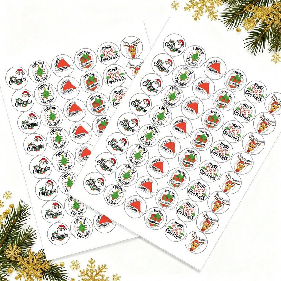 2 Sheets Of 96pcs Christmas Stickers, Package Sealing Stickers, Gift Bags, Merry Christmas Party Stickers