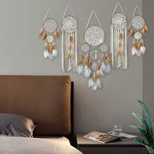 1 Piece Beige Dreamcatcher Ornament Handmade Cotton Thread Tassels Wooden Hanging Rod Feather Decor For Bedroom Wall Decoration Living Room Accent Home Party Decor Applicable To Christmas Halloween Thanksgiving Festival Gifts Christmas Gifts Thanksgiving Gifts Halloween Gifts Christmas Decorations Halloween Decorations Thanksgiving Decorations