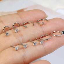 4pcs Stainless Steel Oxidized Cubic Zirconia Nose Studs, L-Shaped Nose Rings, Round CZ Nose Hoop Set