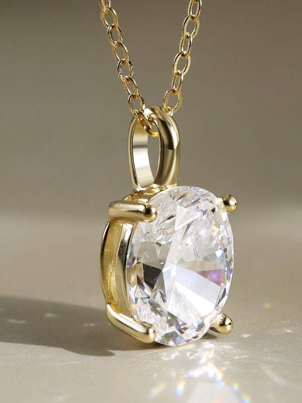 1pc Sparkling 925 Sterling Silver Necklace With Luxurious Oval-Shaped Zirconia Pendant Featuring A Luxurious Zirconia In Lustrous 925 Sterling Silver, This Necklace Is Perfect For Romantic Celebrations, Its Enchanting Design And Radiant Sparkle Make It A Stunning Piece That Adds Glamour To Any Outfit