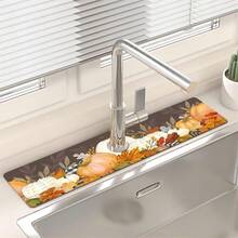 1 Stück Herbst Ernte Festival, Kürbis wassersparende Ausguss-Abtropfmatte, Tischset, Badezimmer Diatom-Schlamm Absorptionsmatte, rutschfeste und schimmelresistente Arbeitsplatten-Matte für den Haushalt.