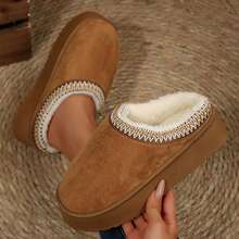 Cold Weather Slippers Women Anti Slip Furry Lined Short Ankle Boots Comfy Shoes For Indoor Outdoor Fall Winter - nâu sẫm - Xem 1
