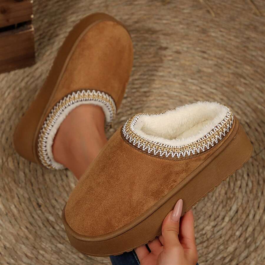 Cold Weather Slippers Women Anti Slip Furry Lined Short Ankle Boots Comfy Shoes For Indoor Outdoor Fall Winter - nâu sẫm - Xem 1