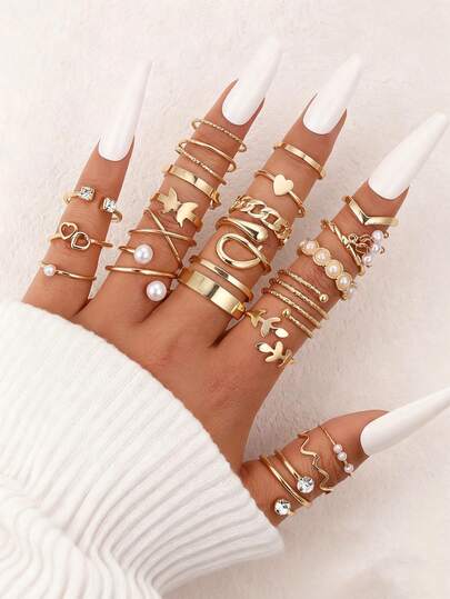 22 Pçs Vintage Ouro Anel Conjunto Para Mulheres Jóias Empilháveis Joias Da Moda Presente