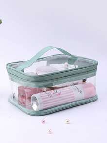 透明化妆包，大容量透明手提旅行PVC洗漱包，防水透明收纳袋，洗漱用品整理袋 - 彩色 - 查看 1