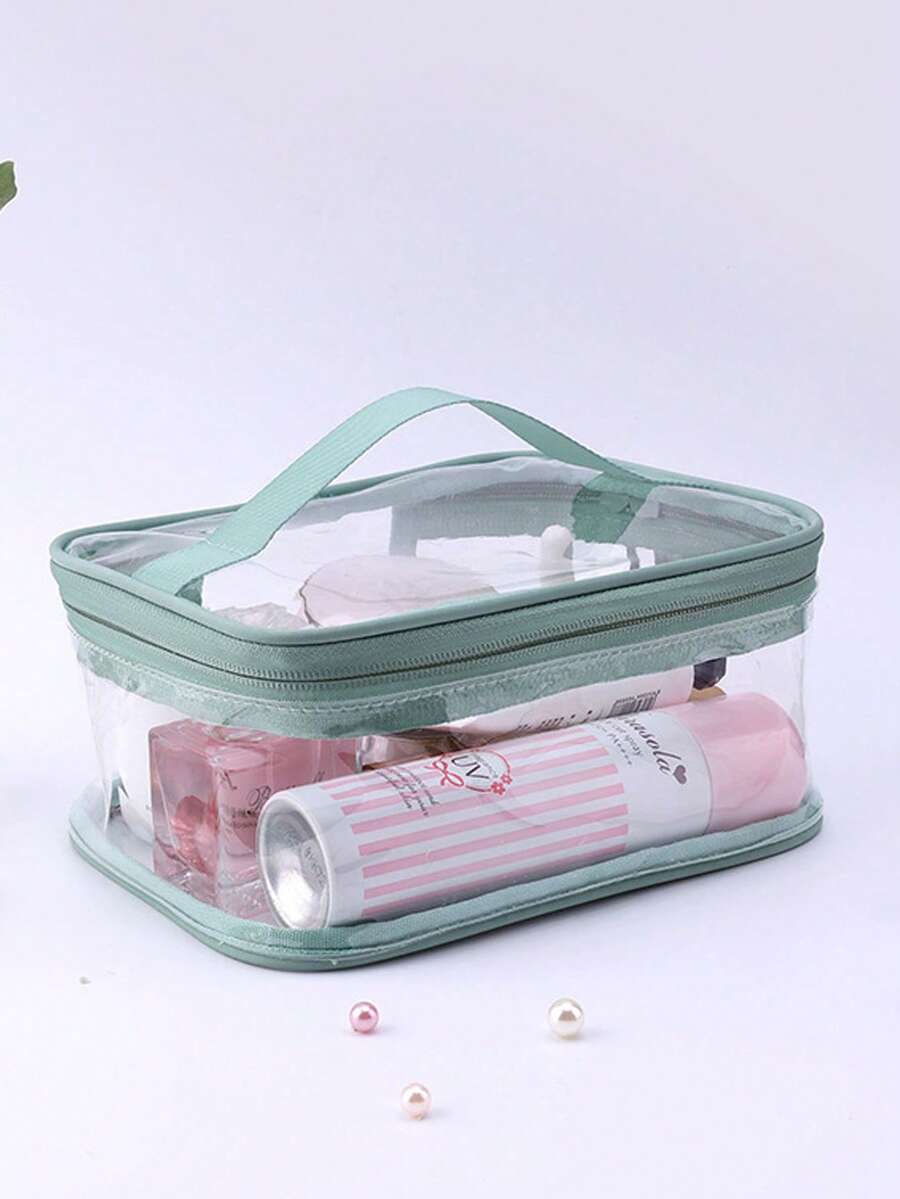 透明化妆包，大容量透明手提旅行PVC洗漱包，防水透明收纳袋，洗漱用品整理袋 - 彩色 - 查看 1
