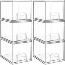 1个/6个透明可堆叠储物抽屉，亚克力浴室化妆品收纳盒和塑料收纳盒，适用于梳妆台、水槽下、厨柜、食品储藏室、家庭收纳和储物。一目了然，易于分类。抽屉式设计，方便拿取。透明设计，简洁大方。 - 無色 - 查看 2