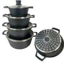 10 件套不粘锅具套装，包括平底锅、煎锅，适用于燃气灶，非常适合节日、派对、家庭聚会和日常使用 - 灰色 - 查看 9