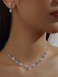 Elegant Minimalist Bridal Jewelry Set: Necklace & Earrings, Perfect Accessory For Wedding, Party, Banquet