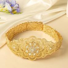 1pc Moroccan Women's Elegant Luxurious Gold-Plated Metal Waist Belt With Carved Floral Cutout Pattern, Kaftan Bridal Jewelry Accessory