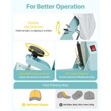 Hat Heat Press Machine, With 4pcs Interchangeable Platens, Precise Temperature And Time Control, Hat Press For Iron On And Sublimation Projects, For Caps, Headbands, Cuffs, Face Masks, Green - Green 4 In 1 - View 5