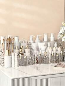 1 pieza Caja de almacenamiento de maquillaje, Soporte para lápiz labial, Organizador de cosméticos para tocador, Organizador de cosméticos, Bandeja expositora de cosméticos, Caja de almacenamiento de cortaúñas, Estantería de almacenamiento de artículos de oficina, Organizador de maquillaje, Soporte de brochas, Caja de maquillaje, Adecuado para dormitorio, baño, sala de estar, dormitorio, almacenamiento de tocador, decoración de otoño, decoración de habitación, decoración de dormitorio, organizador de habitación - transparente - Ver 11