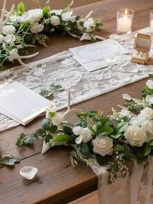 2Pack Wedding Garland 2ft Artificial Flowers Garland Lantern Flower Centerpieces Wedding Aisle Decor Chair Flowers Arch Floral For Mantel Signs DIY Table Wall Window Cake Decoration - 白色 - 查看 2