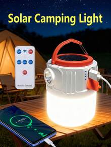 Outdoor LED Solar Camping Lights Super Bright Solar Tent Portable Lantern,USB Rechargeable Emergency Power Bank, Electronic Lantern Tent Light For Outdoor, Hiking, Climbing,Fishing Barbecue Camping Lighting(With/Without Remote Control)