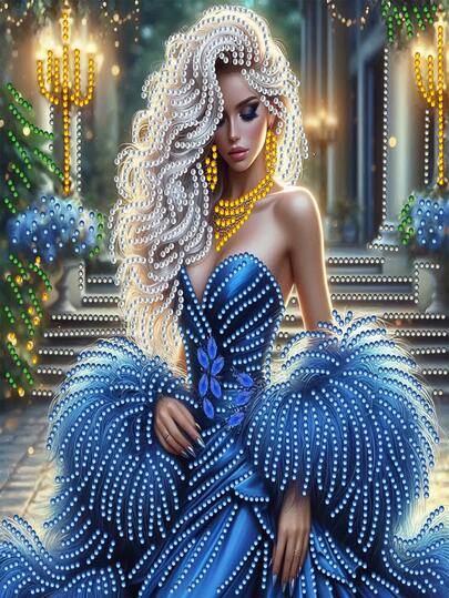 1 Stück - Kreatives & elegantes Diamant-Malerei-Set mit Frauenmotiv, DIY asymmetrische Diamant-Malerei Dekorative Handwerkskunst, Geschenk für Hobbys, Wanddekoration, geeignet für Schlafzimmer, Büro, Wohnzimmer, Arbeitszimmer, ohne Rahmen, 30x30 cm