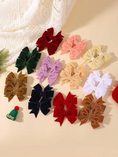 2 piezas Lazos de terciopelo para niñas Lazos de unicolor con pinzas de cocodrilo Pinzas para el cabello con lazos de colores Barrettes de unicolor para otoño e invierno Nuevo regalo de año para niños Horquillas elegantes para fiestas navideñas Accesorios para el cabello de bebé