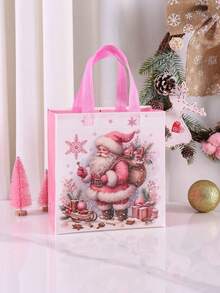 4/8 pièces Sacs fourrés roses de Noël avec poignées, motif de Père Noël, d'élan et de cloche, sacs cadeaux réutilisables, sacs de courses, sacs non tissés, sacs de faveurs de fête, décorations de Noël festives pour la maison, cadeaux de Noël 2025, emballages de Nouvel An 2026 (quatre motifs)
