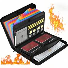 Fireproof Document Organiser With Zipper & Labels – Portable File Folder Box For Paperwork Storage, Certificates & Receipts – Filing Bag For Home & Office - Colour Version - View 2